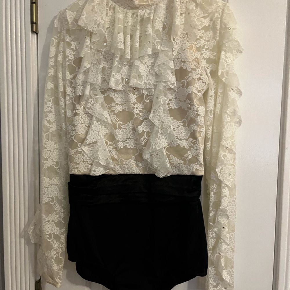 Weissman Floral Lace Ruffle Dance Costume - White and Black